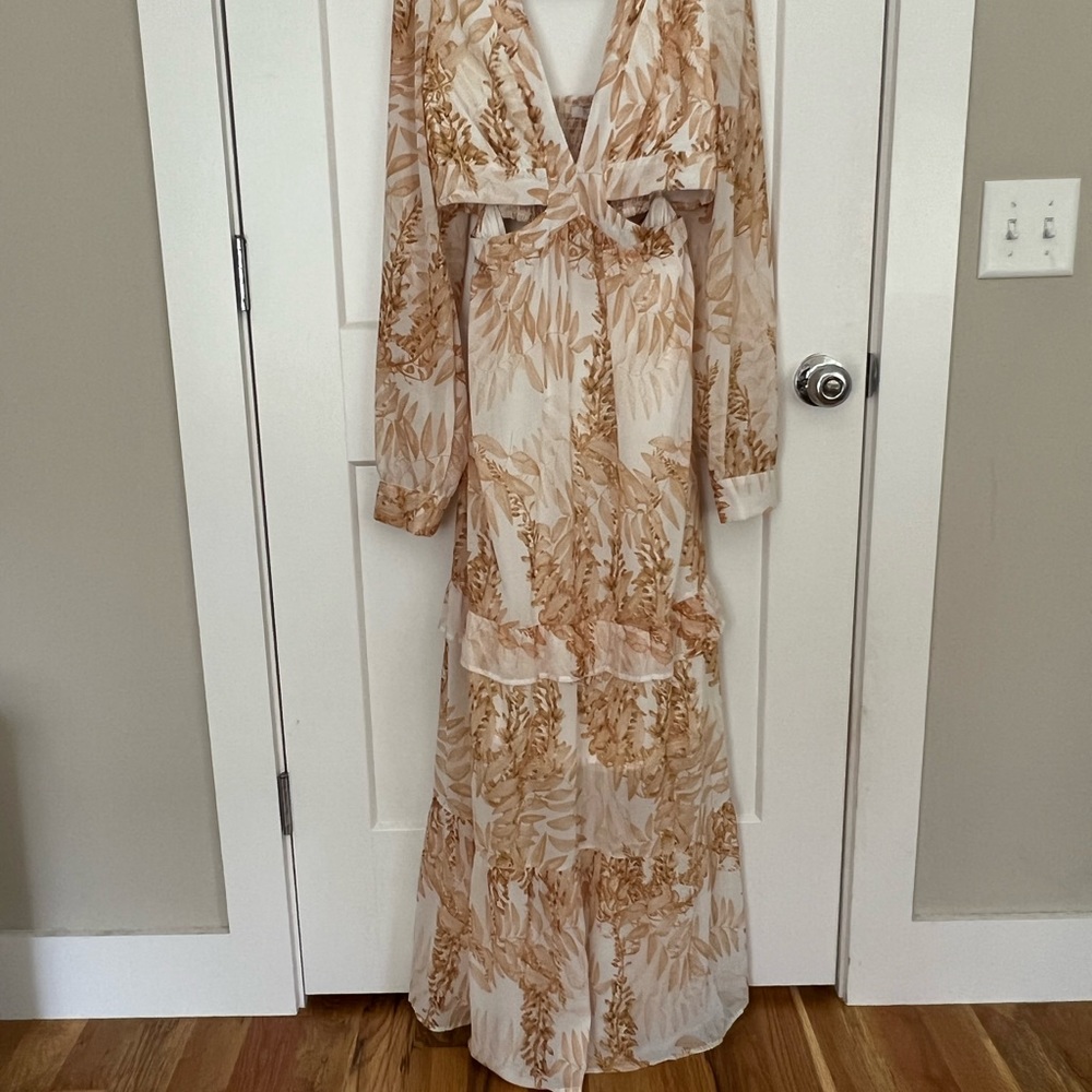 Mulla Floral Long Sleeve Maxi Dress With Cutouts Sz L
